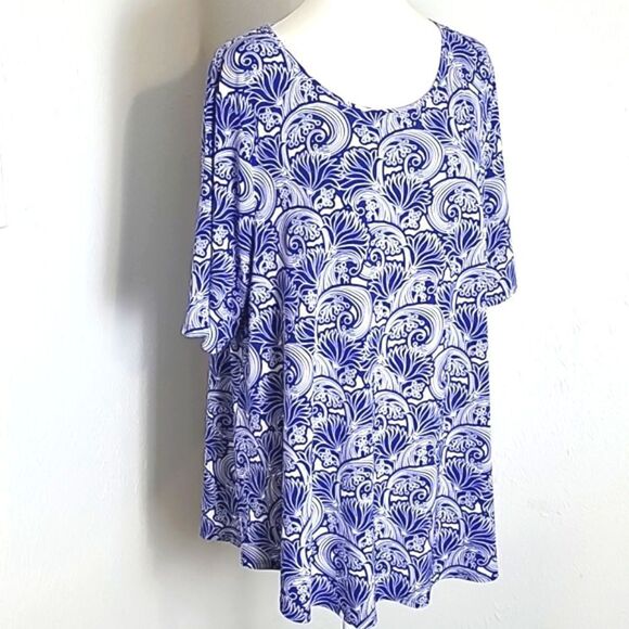 Chico's Blue & White Print Jersey Top, Size 3, XL/16 - Picture 6 of 9